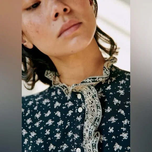 Sézane x SEA NY Chlo Shirt in Navy Floral Pattern FR 40 / US 8 - Picture 9 of 16